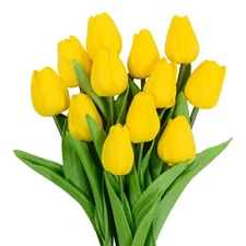 12pcs Yellow Tulips Artificial Flowers, 13.4 Silk Flowers Fake Tulips for Spr...