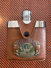 Fondina cintura vetro ottone fiaschetta biker pelle vintage Jack Daniels Old n. 7 nuova