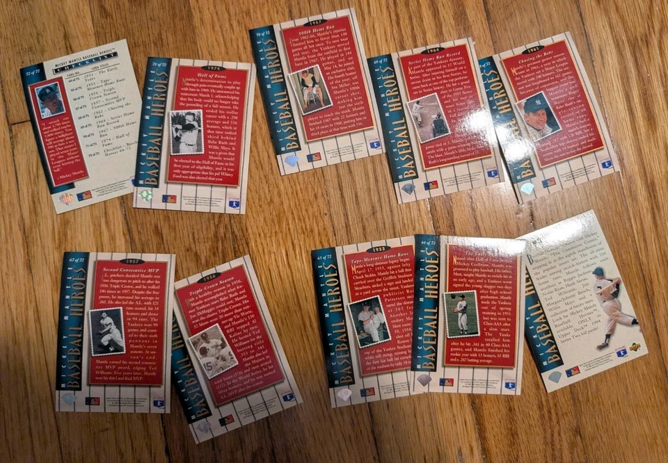 Conjunto Upper Deck Mickey Mantle Baseball Heroes 1994 # 64-72 Foil quase perfeito - Imagem 2 de 2