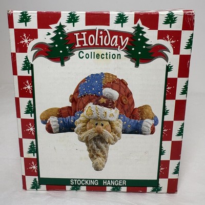 Retro Santa Stocking Hanger Christmas Collection Cottage Patchwork NWOT