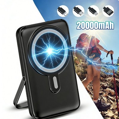 20000mAh Magnetic Power Bank Wireless Charger for iPhone12-17 w/ 4 Cables