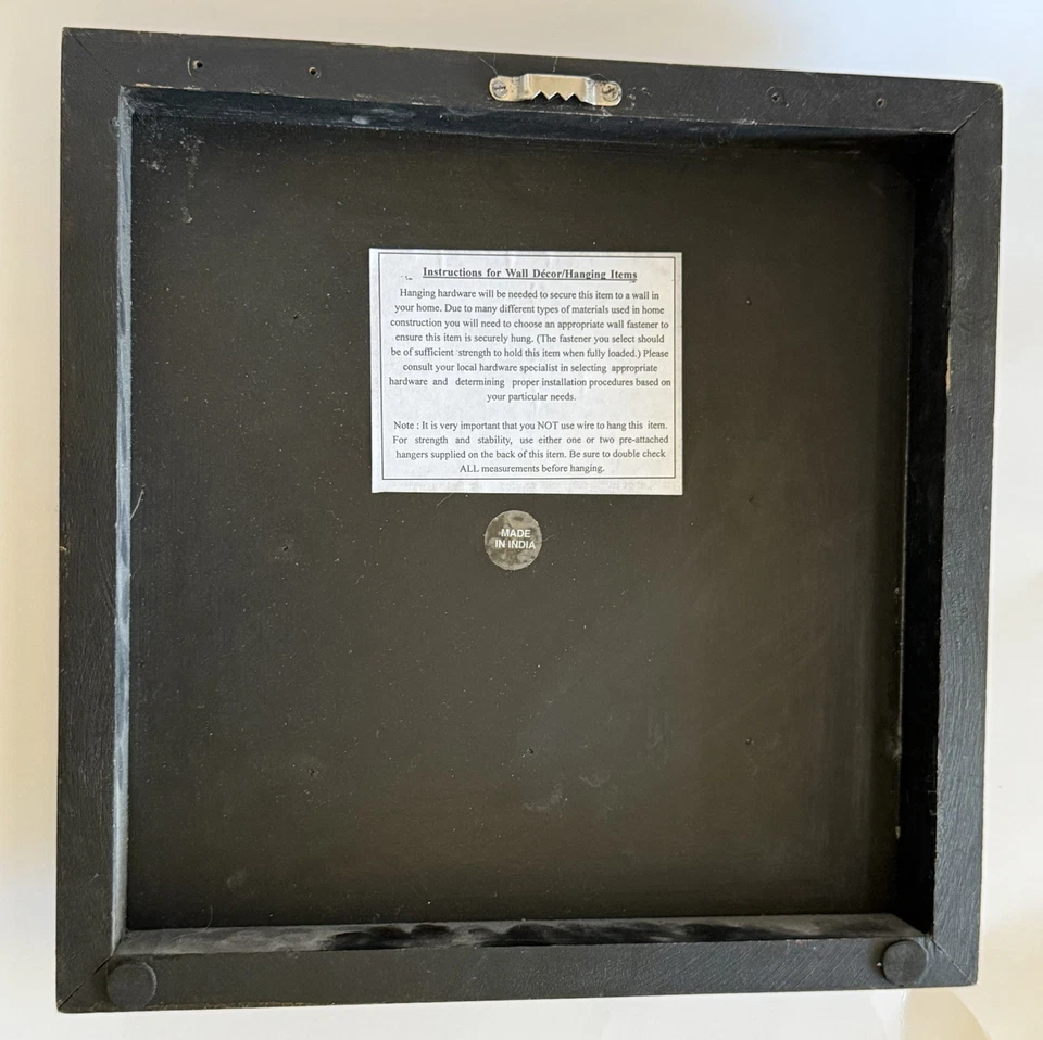 Wood & Metal Wall Art Set of 2 | Copper Bronze Square Panels | 12” India Décor - Image 3 of 4