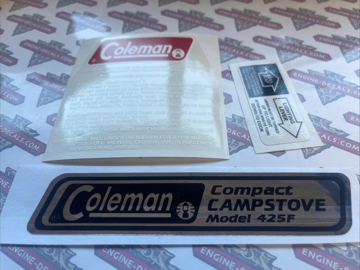 Coleman Decal For 425F Stove Vinyl Directions, Chrome & Tank Fill