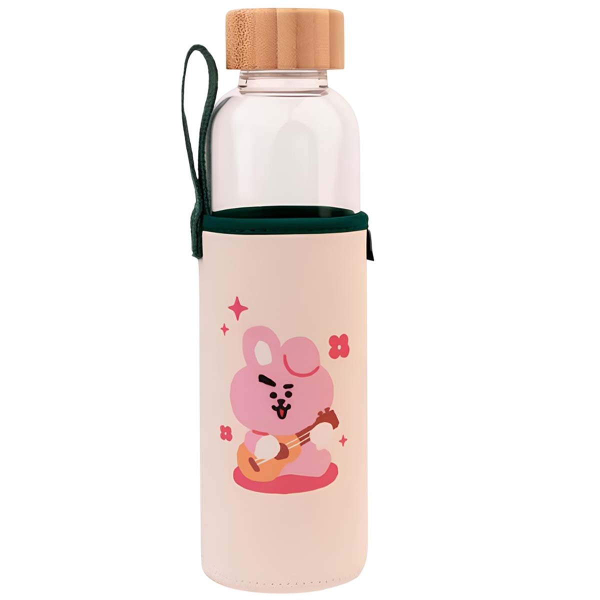 Gourde en verre COOKY 500 ml avec housse de protection rose pour boisson