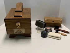 KIWI Hand Crafted Shoe Valet Wooden Shoe Shine Box & Compact Set w/ Accessories