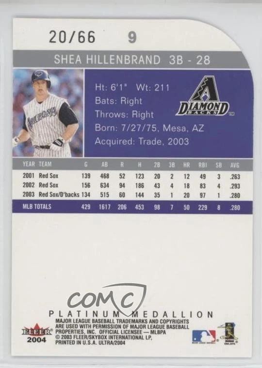 2004 Fleer Ultra Platinum Medallion /66 Shea Hillenbrand #9 - Image 2 of 2