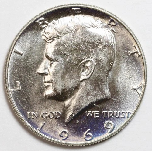 1969-D 50c Kennedy 40% Silver Half Dollar Uncirculated - RAW - Great Luster