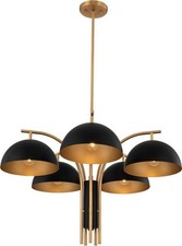 Marcel Mid-Century 5 Light Chandelier in Black and Brass