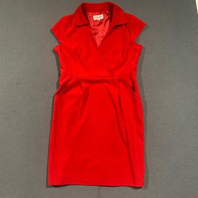 Studio I Petite Red Cap Sleeve Sheath Dress V-Neck Lined Size 12P Office Siren