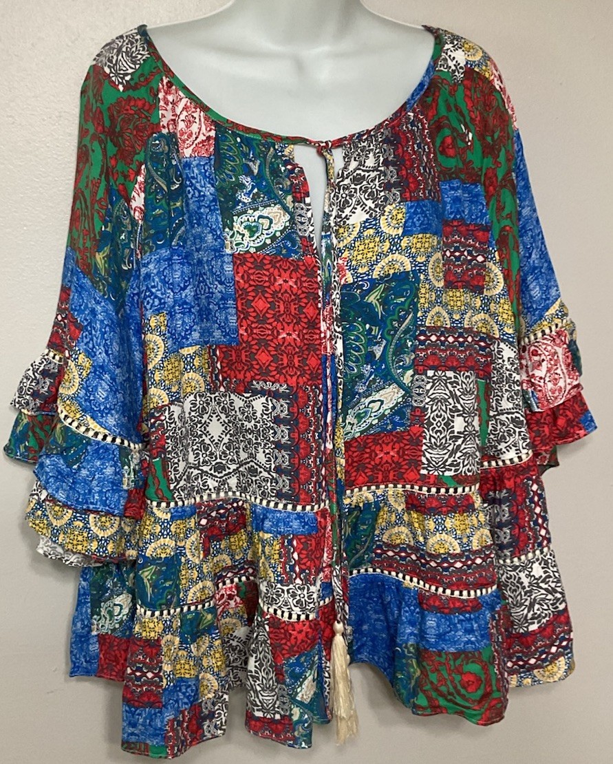 ODDY Blouse Women’s Size Medium  Patchwork Festiv… - image 3