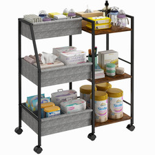 Baby Diaper Caddy Organizer Cart 3-Tier Rolling Wheels with Dividers and Shelves