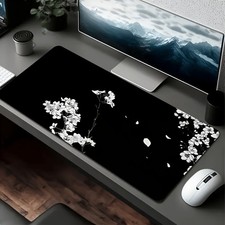 1pc Large Japanese Sakura Mouse Pad - Black and White Cherry Blossom Design, Non