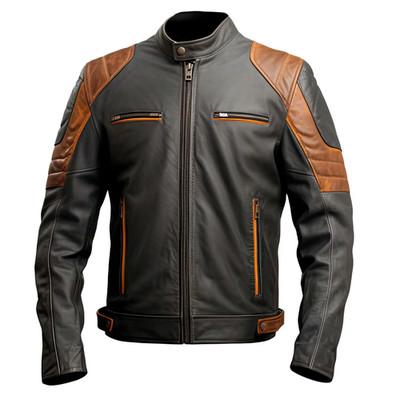 Men Black Genuine Leather Biker Jacket Slim Fit Motorcycle Cafe Racer Vintage St