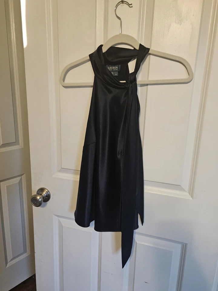 Ralphn Lauren  100% Silk Halter Size 4 Tie Neck Blouse Top - Image 3 of 4