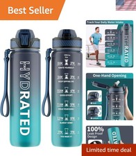 Water Bottle with Straw, 32oz Motivational Water Bottles with Time Marker to ...
