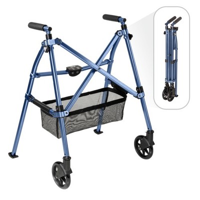 Walker Folding Short Mobility Aid Wheels Basket Cobalt Blue Lightweight Stander