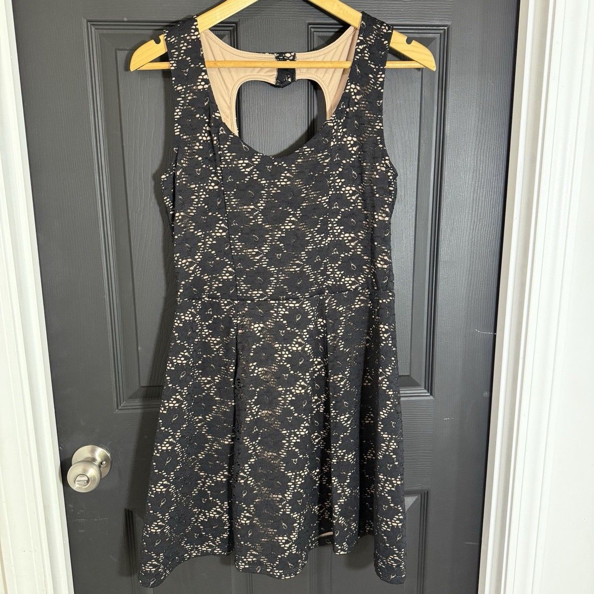 lace crochet skater dress Vintage y2k Miss Chievous Dress Lace Crochet A-Line Sundress Skater Large  Black