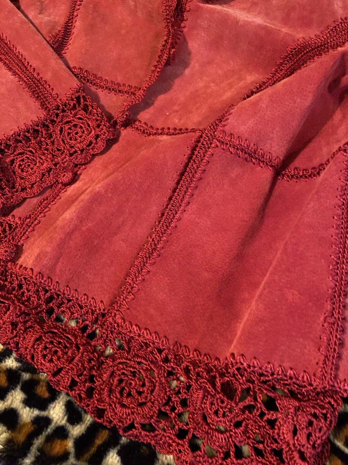 Vintage Red Patchwork Leather Suede Jacket with L… - image 3