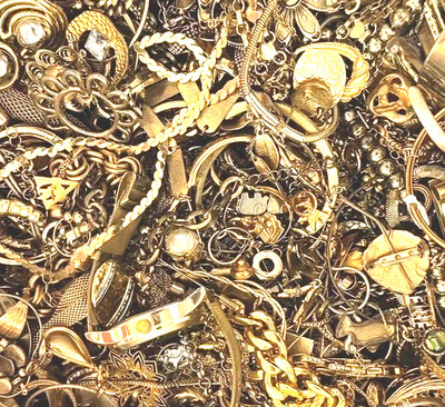 1 Pound ''GOLDTONE'' Jewelry - Bulk buy, Scrap lot, craft !!! lot -HG25J3Y