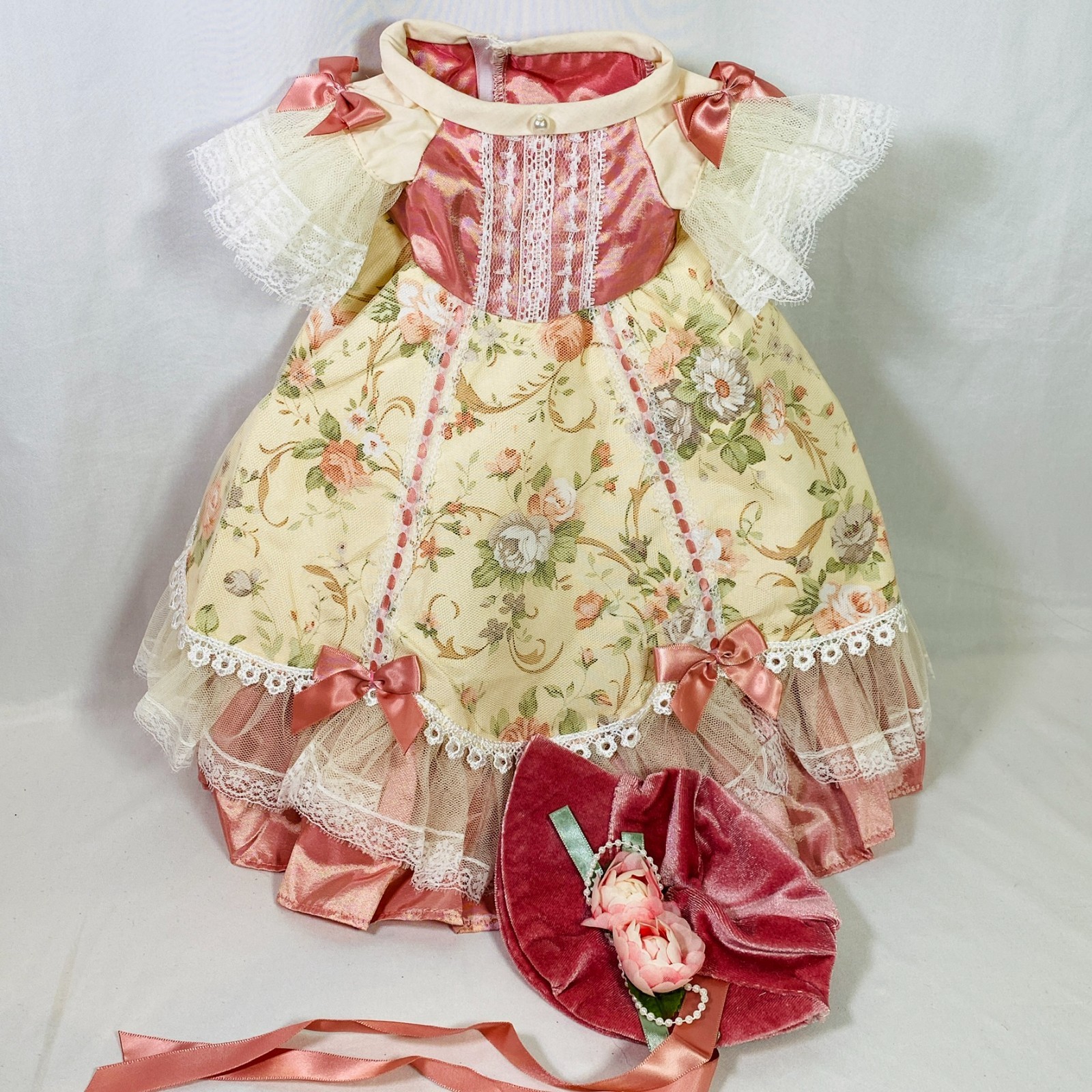 Colonial/Regency Gown Cream/Rose Dress/Hat Outfit Set for 18