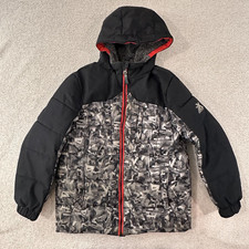 ZeroXposur Black Gray Pattern Puffer Jacket Faux Fur Hood Boys Size Medium 8
