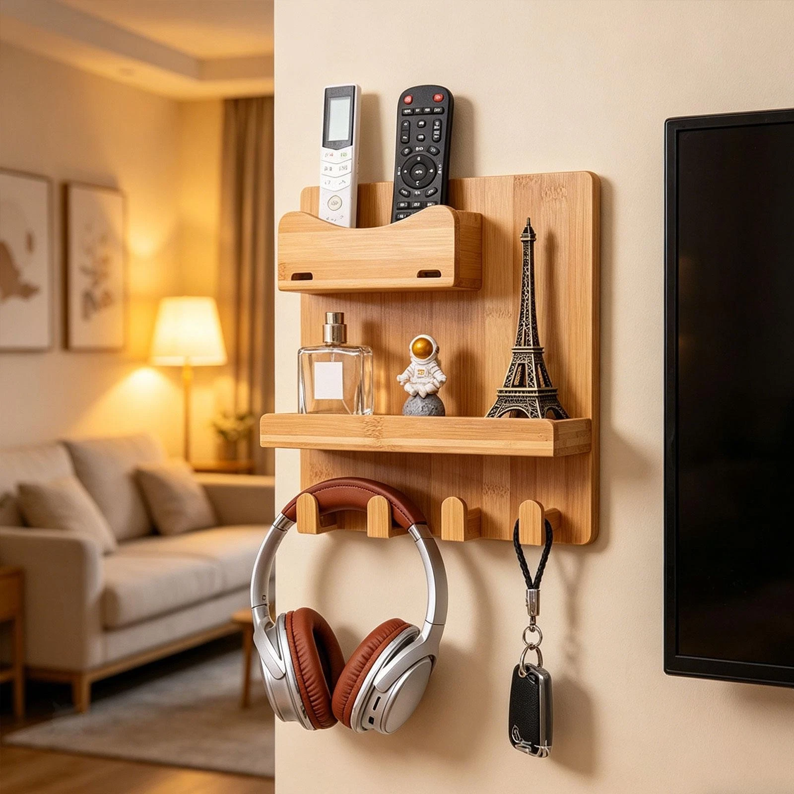 Wooden Bedside Accessories Organizer Modern for Bedroom Alarm Clock Earphone