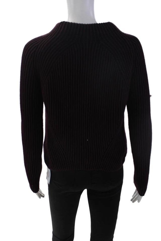 Athleta Womens Long Sleeve Mock Neck Striped Ribbed Sweater Purple Black 2XS - Image 3 of 4