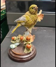 Country Artists Green Finch & Acorns Figurine Hand Painted Wooden Base