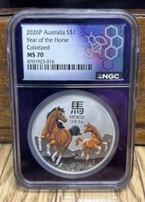 Australia 2026P $1 Silver .999 Year of the Horse Colorized NGC MS70