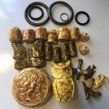 Vintage 70 s Large Macrame Beads Butterfly Birds Owl Lot Groovy Ceramic 18
