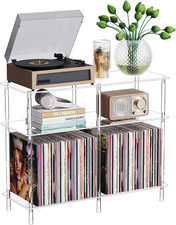 Acrylic Record Player Stand with Vinyl Storage - Modern 3-Tier Table