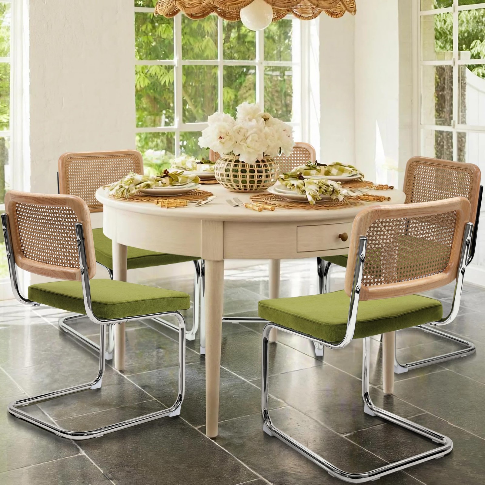 S Set Of 4 Modern Rattan Kitchen Chairs Mid Century Modern