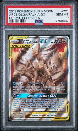 Pokemon Arceus Dialga Palkia GX 221 Cosmic Eclipse Alternate Art PSA 10