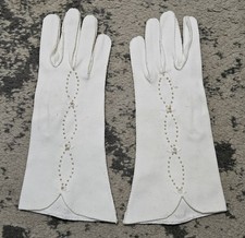 Vintage 1950  s short Beaded Gloves White Size 7 Hong Kong double cotton Retro