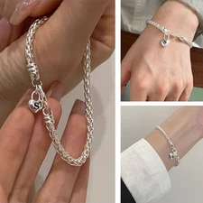 925 Silver Love Heart Letter Bracelet choker Locket Pendant Link Elegant Chain