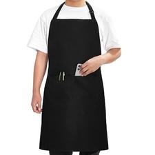Syntus Chef Apron for Men Women with Pockets, Thick Grilling BBQ Apron Black