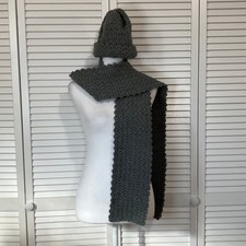 NWT Handmade Crocheted Gray Textured Adult Matching Beanie Scarf 75