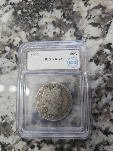 1900 Barber Half Dollar 90% Silver In Slab ICG-AG3 No Reserve