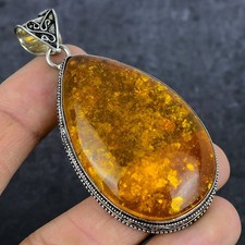 Baltic Amber Gemstone Handmade 925 Sterling Silver Jewelry Pendant 2.96" z606