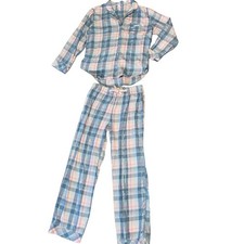 Worn once EUC Victoria s Secret blue lavender plaid pajama set Size Medium
