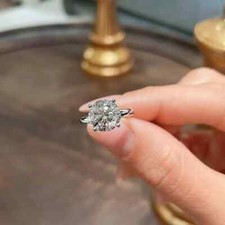3Ct Round-Cut DEF Moissanite Solitaire Engagement Ring 14K White Gold Plated
