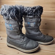 Northside Youth Size 4 Waterproof Insulated Winter Snow Boots Gray Faux Fur