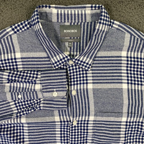 Bonobos Men’s 3XL Blue Plaid Flannel Shirt Casual Button-Up Standard Fit