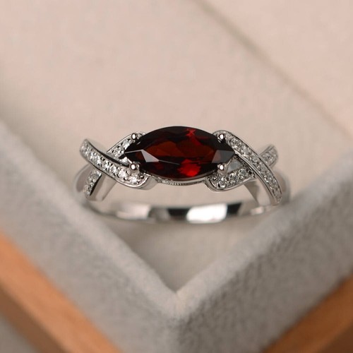 Red Garnet Women Ring Natural Marquise Cut Gemstone 925 Sterling Silver Ring - Picture 2 of 5