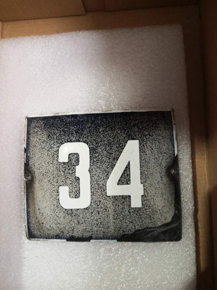 Letrero Esmaltado De Colección Número 34 Porcelana Azul Casa Puerta Calle Placa Metal Estaño Foto 2 de 4