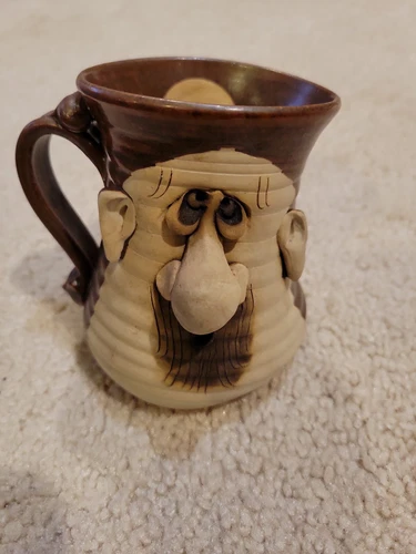 Vintage PETER PETRIE Signed FUNNY UGLY FACE  CUP MUG Pottery