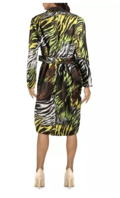lime green zebra print dress New CQ by CQ Neon Green Zebra Print Tie Waist Jacket Dress size L