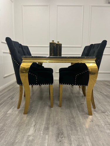 black And Gold marble dining table 2 meter With 8 Chairs - Picture 2 of 2
