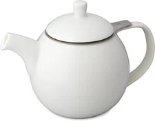 FORLIFE Teapot Ceramic White 710ml 4 Cups Curve Teapot with Tea Strainer 387Wht