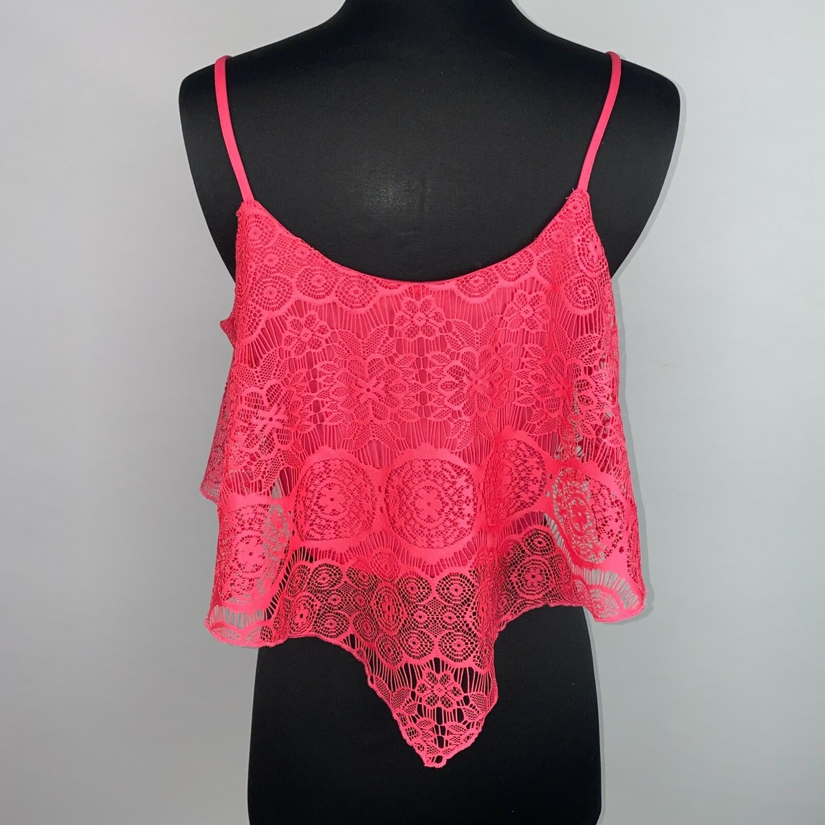 Charlotte Russe Juniors L Pink Floral Lace Cropped Flowy Tank Top
